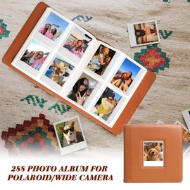 WOGOZAN 288 Pockets Photo Album for Polaroid I-Type/Now/Now+/OneStep/I-Type/Filp/Fuji Wide/Wide EVO/Wide 400/300/210 Instant Print Camera 3.5 x 4.2 Inches Films, PU Album with Cover Display - Brown
