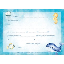 Edition Colibri 10 Einladungskarten Kindergeburtstag Set: Die bunten Meerestiere sind die perfekte Party- Einladungen für Mädchen und Jungen (11154 DE)