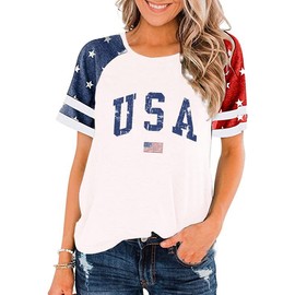 American Flag Shirts for Women 4th of July Patriotic Shirt Graphic Blouse USA Flag Tops Summer Tee(Small,White01)