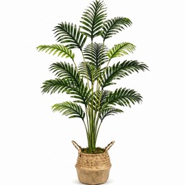44" Artificial Palm Tree Fake Majesty Palm Tree with Hand Woven Basket, 4FT Tall Faux Tropical Palm Plant Silk Floor Plant in Pot for Indoor Home Office Living Room Corner Decor, Housewarming Gift