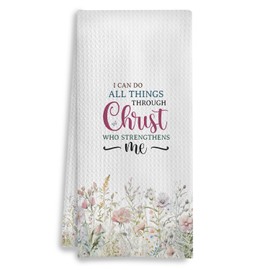 COWEB I Can Do All Things Christian Kitchen Towels,Christian Gifts for Women,Bible Verse Floral Hand Towels for Bathroom,Prayer Decor Dish Towels, 16x24