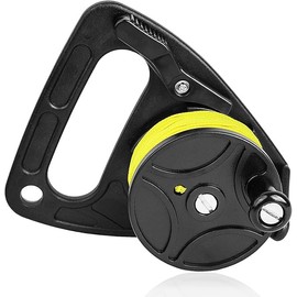 Diving Reel with Thumb Stopper, Heavy Duty 46m/150ft White Line SMB Scuba Ratchet Dive Reel with Handle Stop Switch for for Cave, Wreck,Drift Diving,Kayak Anchorand More Underwater Activities