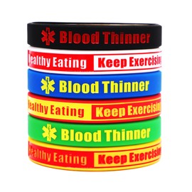 Ouideesain Blood Thinner Medical Alert Rubber Bracelets Awareness Silicone Wristbands for Men and Women Pack of 6 in Six Colors