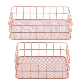 HERCHR Pack of 2 Golden Wrought Iron Storage Baskets, Wire Storage Baskets, Metal Storage Baskets, Round Iron Metal Mesh Shelves