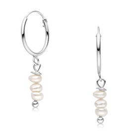 MATERIA by Matthias Wagner SO-22 Women's Pearl Earrings 925 Silver Small Hoop Earrings, Pearl