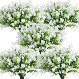 Artificial Flowers for Outdoors,Fake Ferns Plants Fake Outside Face Spring Greenery Fake Flowers, Faux Outdoor Plastic Plants for Garden, Patio Yard,Wedding and Farmhouse Indoor Outdoor Decor (White)