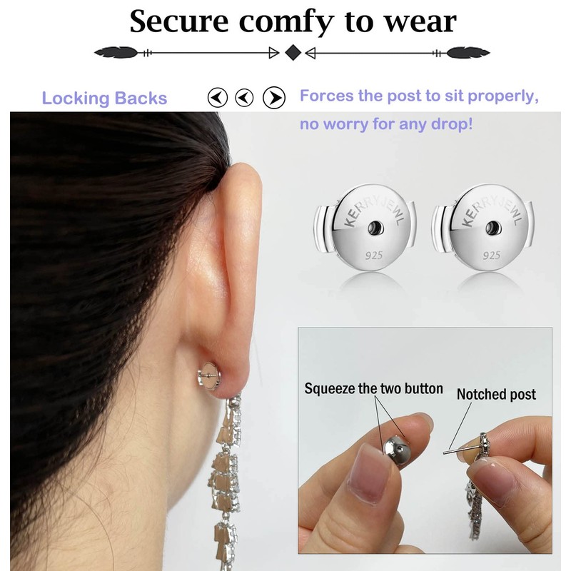 14K Sterling Silver Locking Earring Backs, 2 Pairs - Secure,