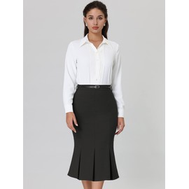 Hobemty Women's Elegant Formal Skirt with Belt Knee Length Fishtail Pencil Skirt Large Black