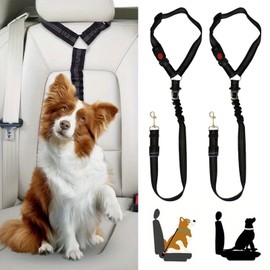 Hunde-Sicherheitsgurt für Auto, verstellbarer Hunde-Sicherheitsgurt mit stoßfester, elastischer, gepolsterter Leine, um 360 Grad drehbar, stark und langlebig (Farbe: schwarz), 2 Stück