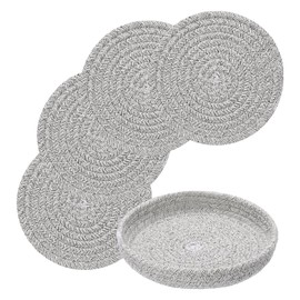 sourcing map 9 Inches Trivets for Hot Dishes, Heat Resistant Black-Beige Trivets for Hot Pots and Pans, 4 Pcs Cotton Hot Pads and 1 Pcs Storage Basket for Countertops, Pot Holders, Kitchen
