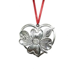 Handmade Dogwood Flower Heart Holiday Ornament Pewter