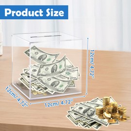 Clear Acrylic Money Box – Unbreakable & Unopenable Piggy Bank for Adults (12x12x12cm), Secure Savings Jar for Cash & Coins, Must Break to Open, Modern Square Design for Home or Office