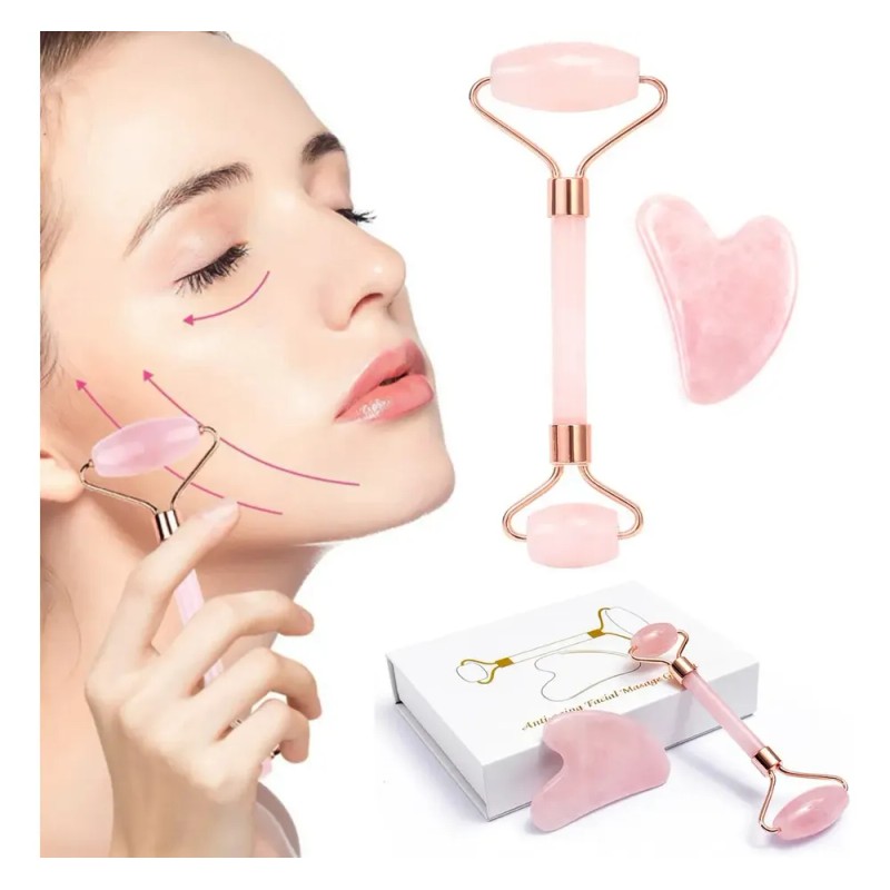 Placa de masaje facial antiarrugas Jade Stone Roller + Gua