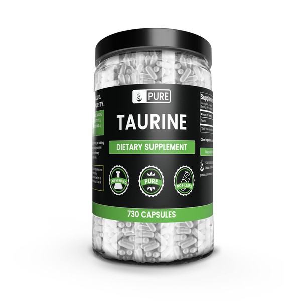 PURE ORIGINAL INGREDIENTS Taurine (730 Capsules) No Magnesium Or Rice Fillers, Always Pure, Lab Verified