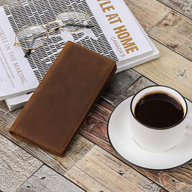 Kattee Men's Vintage Genuine Leather Long Wallet for Checkbook Credit