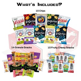 Snack BOX Gluten Free Healthy Care Package (34 Count) Fathers Day Holiday, Teachers, Back to School, College, Students, Exams, Gift Baskets, Birthday, Office, Over 3 LBS of Variety Pack Chips, Popcorn, Bars.