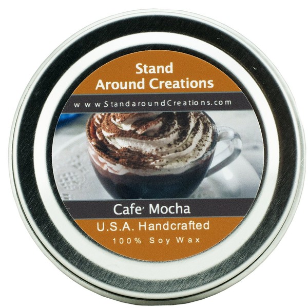 Premium 100% All Natural Soy Wax Aromatherapy Candle - 2 oz Tin- Cafe Mocha- Fresh brewed coffee, chocolate syrup, creamy vanilla, and marshmallows