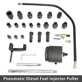Universal Pneumatic Diesel Fuel Injector Puller Tool Kit 28pcs Injector Remover Extractor with Impact Air Tool Injector Puller Extension Rods Compatible with Benz for Bosch for Siemens Diesel Engine