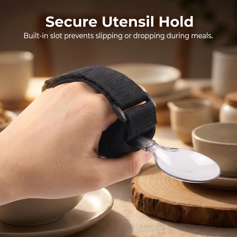 Universal Adaptive Utensil Strap Holder, Adjustable Wrist Cuff for Weak
