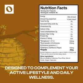 Bee Propolis Immune Support Supplement, Infused with Elderberry, Echinacea, Vitamin C and Beta Glucans, Immune Booster Vitamins and Supplements for Adults, 60 Vegan Bee Propolis Capsules