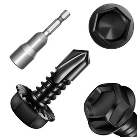 Mywish 25Pcs #14 x 3/4" Serrated Flange Hex Washer Head Sheet Metal Screws, Black Zinc Plated Self Tapping Screws, Tek & Thread Cutting Self-Drilling Screws for Metal, Steel, Iron, Aluminum