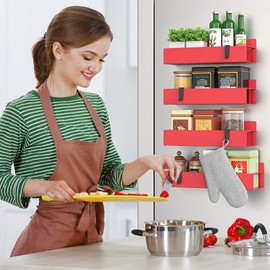 Hleelomi 6-Piece Extra-Large Capacity Magnetic Spice Rack for Refrigerator, Red