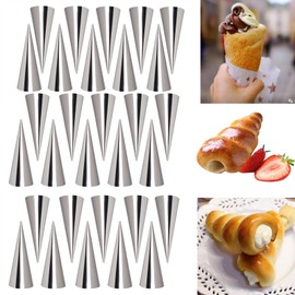 Joyeee 30 Pack Non-stick Cream Horn Molds Large, 5" Big Size Stainless Steel Cream Horn Mold for DIY Cooking Danish Pastry Lady Lock Form, Cream Roll, Croissant Roller, Ice Cream Egg Roll