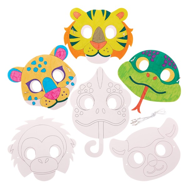 Baker Ross FX556 Rainforest Animal Colour In Masks - Pack of 10, Arts and Crafts Party Masks for Kids