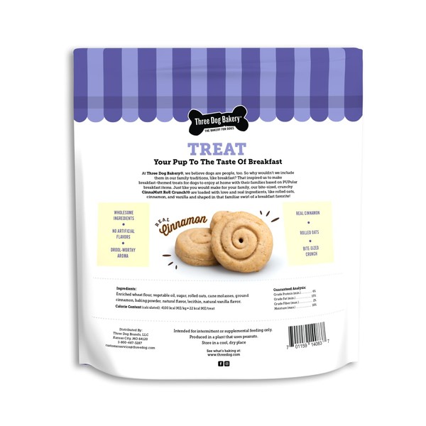 Three Dog Bakery CinnaMutt Roll Crunch Dog Treat, Crunchy Cinnamon