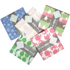 Yuzen Dyeing Shirayuki Yuzen Dish Towels, Poetry & Monogatari Series, Set of 5, Includes Gift Bag and Stickers (5 pieces will be selected randomly from the poetry and story series to be delivered.)