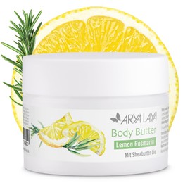 ARYA LAYA Body Butter Lemon Rosmarin, 200 ml - reichhaltige & zartschmelzende Körperbutter mit Sheabutter bio, auch geeignet für trockene Haut, zitronig-frischer Duft mit feiner Rosmarinnote, vegan