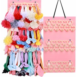 Caja de almacenamiento para lazos de niña, colgador de diademas, gran capacidad, ideal para armario, puerta y pared (rosa)