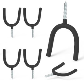 HUHOLE Screw in U Hook, Black Heavy Duty, 6PC, Shovel Holder Wall Mount, U Hooks for Hanging Garden Tools