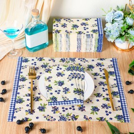 Epakh 200 Pcs Bulk Guest Blueberry Napkins 2 Ply Disposable Blueberries Paper Napkins Gingham Summer Dinner Guest Towels Blue Berry Decorative Hand Towels for Bathroom Party Baby Shower, 7.9 x 4.3"