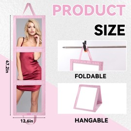 ROYALAY Foldable Full Length Mirror with Handle - 47 * 13in Portable Travel & Backstage Mirror (Pink)