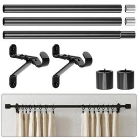 Curtain Rods for Windows 32-58 Inch, 1 Inch Heavy Duty Adjustable Drapery Pole, Matte Black Metal Window Treatment Set with Wall Brackets for Bedroom, Living Room, Sliding Glass Door