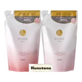 Hoyu Illuge Pro Smooth Shampoo, Refill, 13.5 fl oz (400 ml) + Treatment Refill, 13.5 fl oz (400 ml), Set of 1 Variety + Kunutonn Original Logo H Towel Included