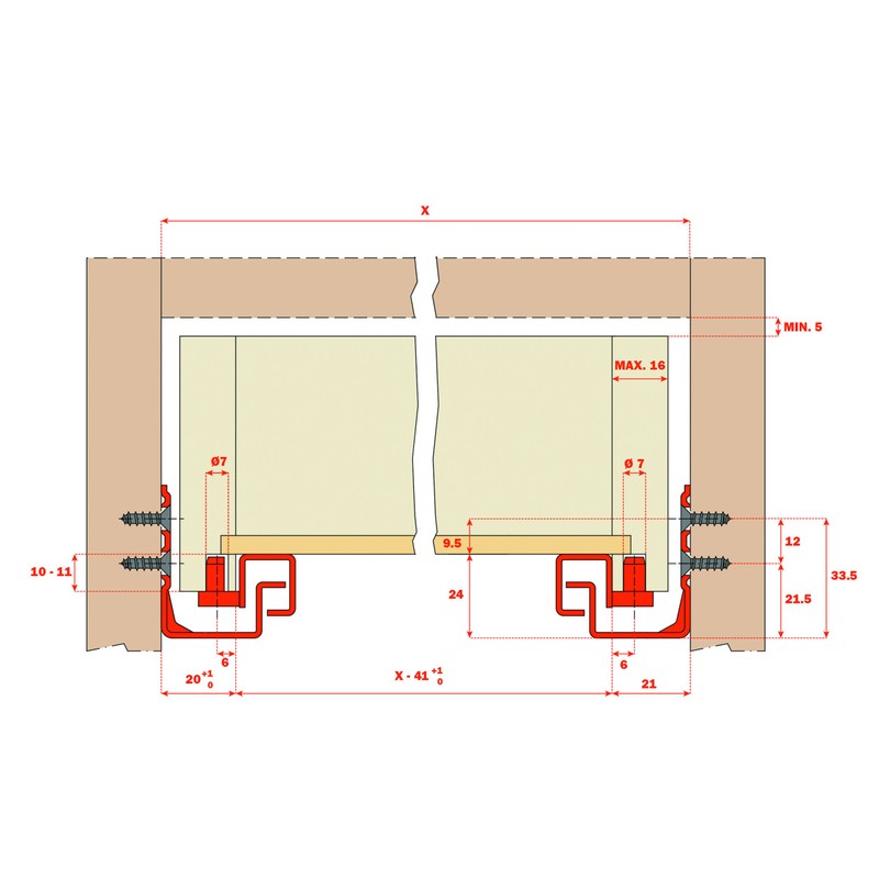 Salice Futura Model A7557 Push-to-Open Undermount Drawer Slide, 21", 1