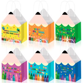 HOWAF 12Pcs Back to School Gift Bags, Pencil Shaped Gift Bag, First Day of School Treat Bags with Handle Pencils Goodie Bag for Teacher Appreciation Classroom Party Supplies