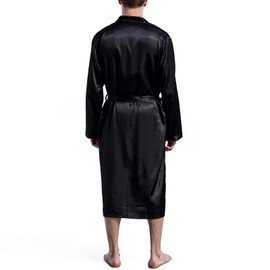 Nuofengkudu Unisex Bathrobe Satin Long Kimono Dressing Gown Lightweight Sauna Gown, black