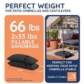 Baser Original Sandbags Fillable Weight Bags for Patio Umbrella Bases, Weather Resistant Recycled Polyester for Outdoor Furniture Windproof Stability