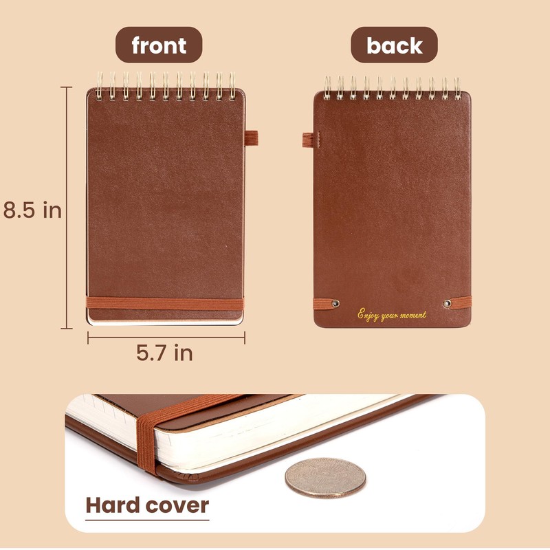 Yoment Top Spiral Notebook Leather Steno Pads 240 Pages Spiral