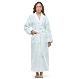ESKYMODE Womens Soft Cotton Bathrobe, Ankle Length Long Women's Plush Towel Bath Robe White Large