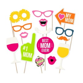 Mother's Day Photo Booth Props Best Mom Ever Funny Selfie Party Pose Signs Photobooth Props for Photography, Mother’s Birthday Anniversary Celebration Party Backdrop Table Decoration from Daughter Son