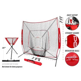 PowerNet Baseball Softball Practice Net 7x7 with Baseball Accessories (Deluxe) - Navy