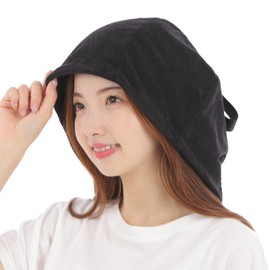 E-Reise Sauna Hat, Towel Fabric, Large, Sauna Hat, Cap, Men's, Women's, Washable, Sauna Goods, Cotton, Prevents Blurring of Hair, Black