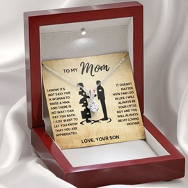 Mothers day gifts from daughter, Mom and son necklace, Birthday gift, Mom Necklace for women, Mother birthday gift from daughter, Best mom ever presents, Stainless Steel, Cubic Zirconia (Little Boy, LED Box)