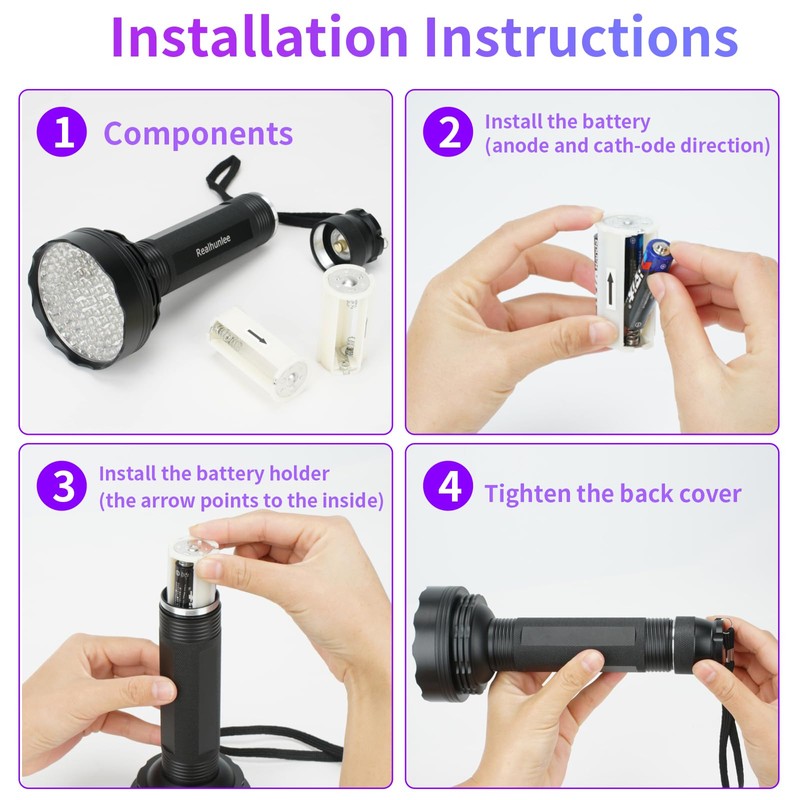 REALHUNLEE UV Flashlight Black Light, 100 LED Blacklight Flashlight Dry