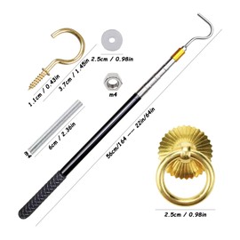 Attic Ladder Pull Down System Set,Staircase Pull-Down System Tool,Adjustable Attic Stairs Pull System Down Kit with Extension Pole and Copper Storage Hook Handle Parts for Home Repair Shop Apartment