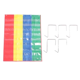 4 Column Hanging Pocket Chart for Classroom Heavy Duty Clear Metal Hook Double Sided Learning Pocket Chart